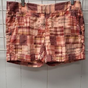 J. Crew Coral Multi Patchwork Plaid Jean Shorts, Size 6